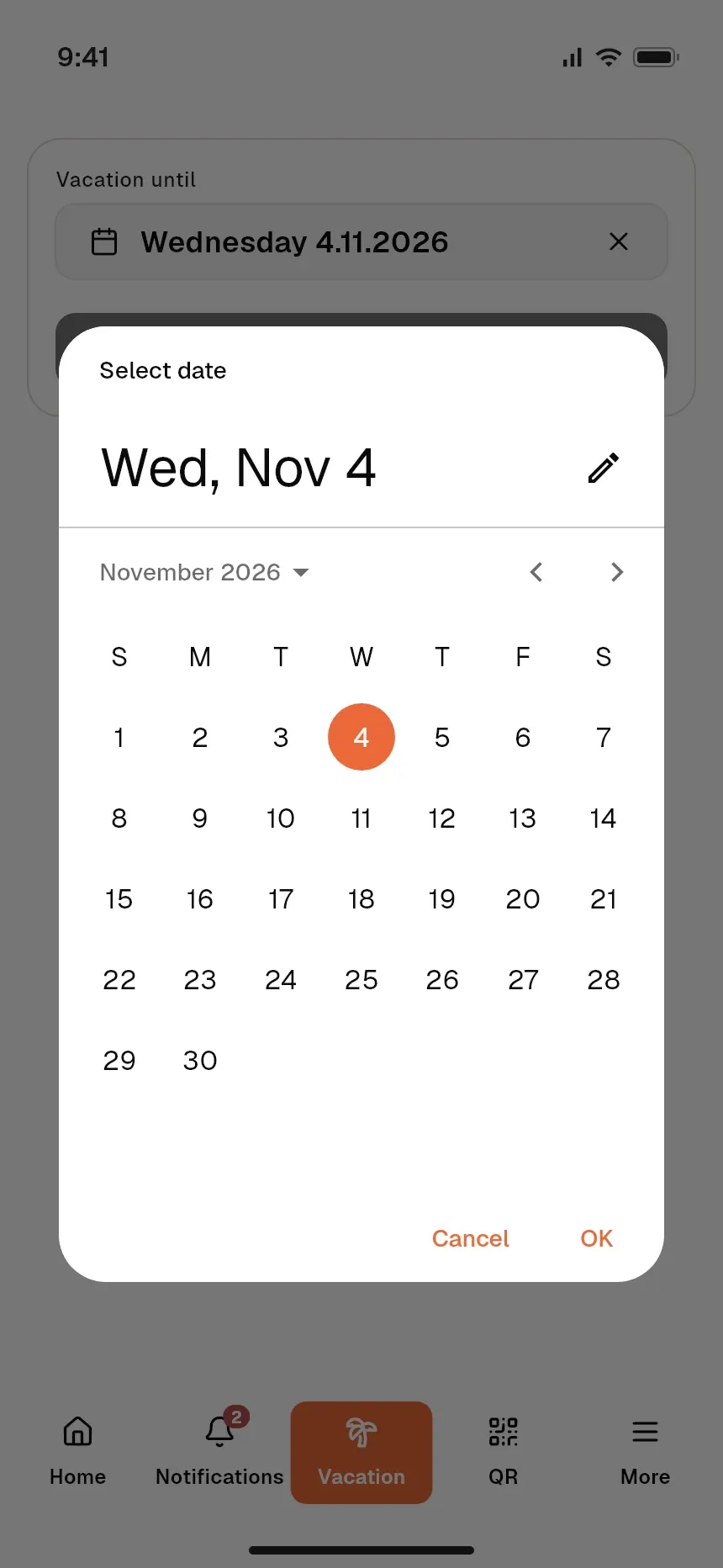 Setting the date until which the worker is on holiday