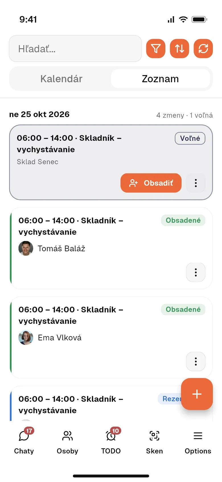 Zoznam zmien s obsadenými, rezervovanými a voľnými miestami