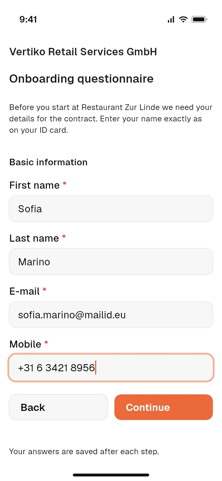 Onboarding questionnaire on a phone