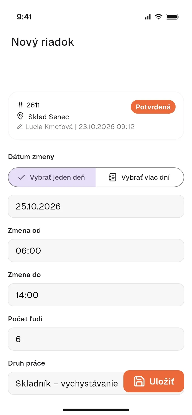 Formulár novej objednávky s dátumom, časom a počtom ľudí