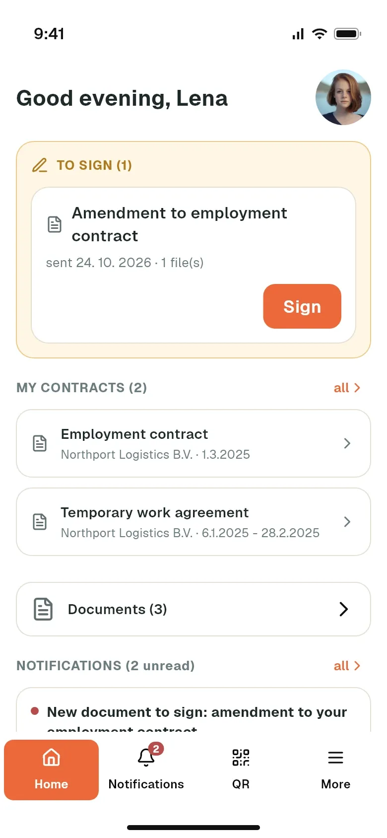 Documents of an employee in the mobile app