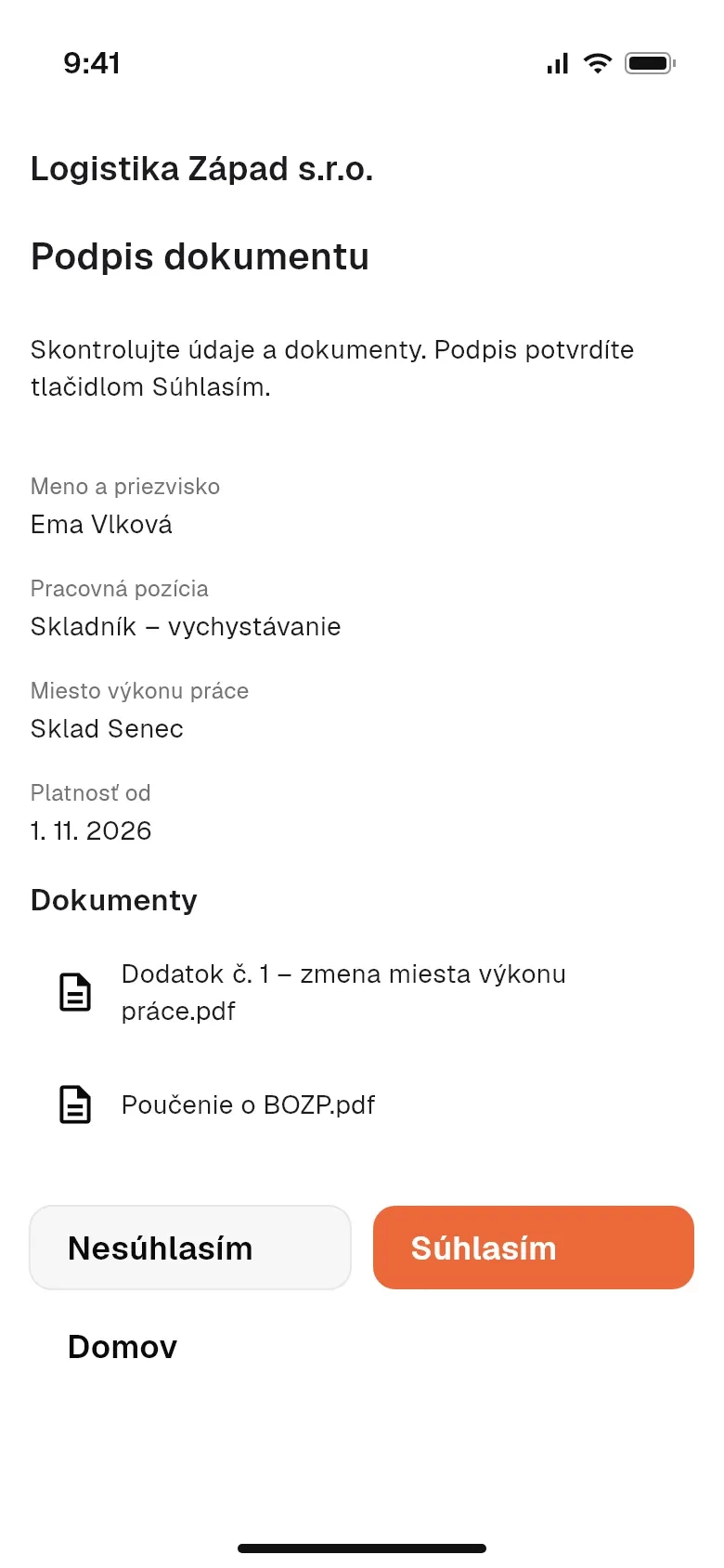 Dokument na vyplnenie a podpis v telefóne