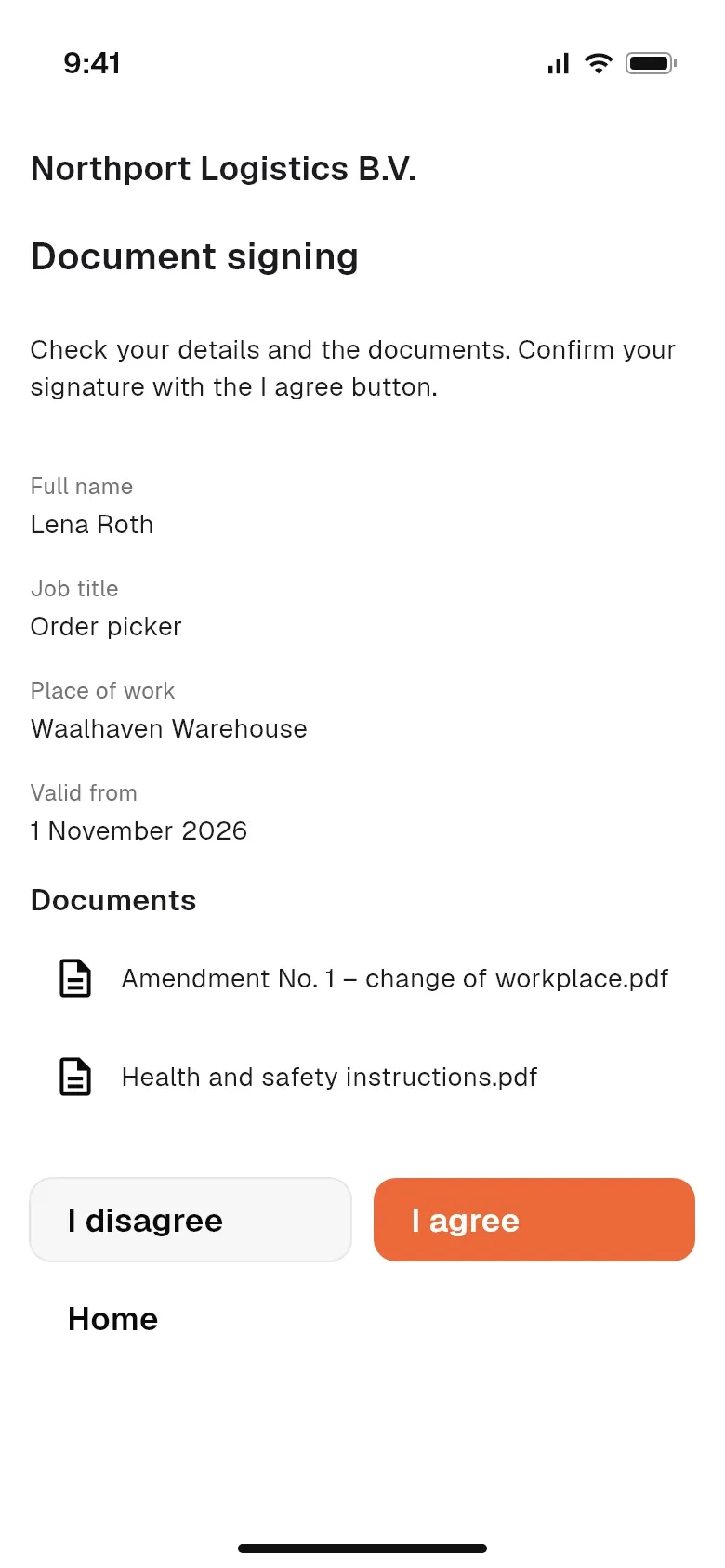 Document to fill in and sign on a phone