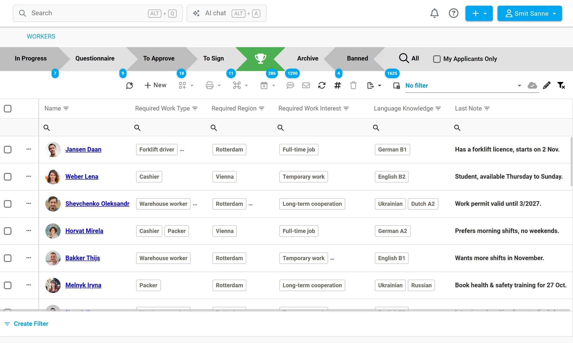 Recruitment and worker records in the Stafio app