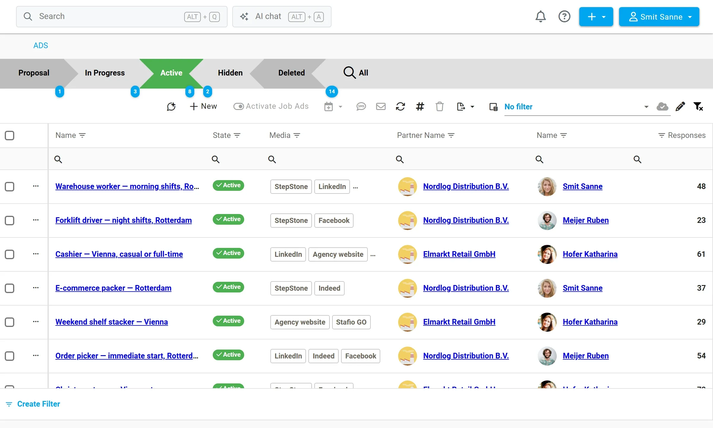 Active job ads in Stafio exposed by the API